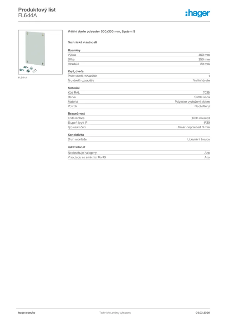 Obrázek Hager Product data sheet FL644A | Hager