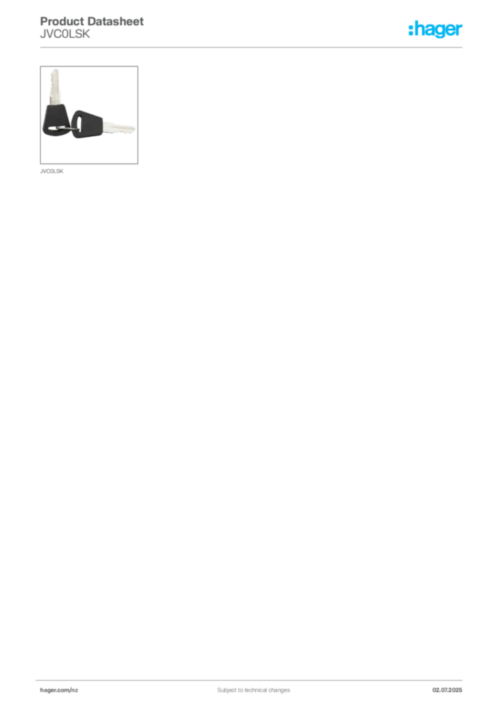 Image Hager Product data sheet JVC0LSK  | Hager New Zealand
