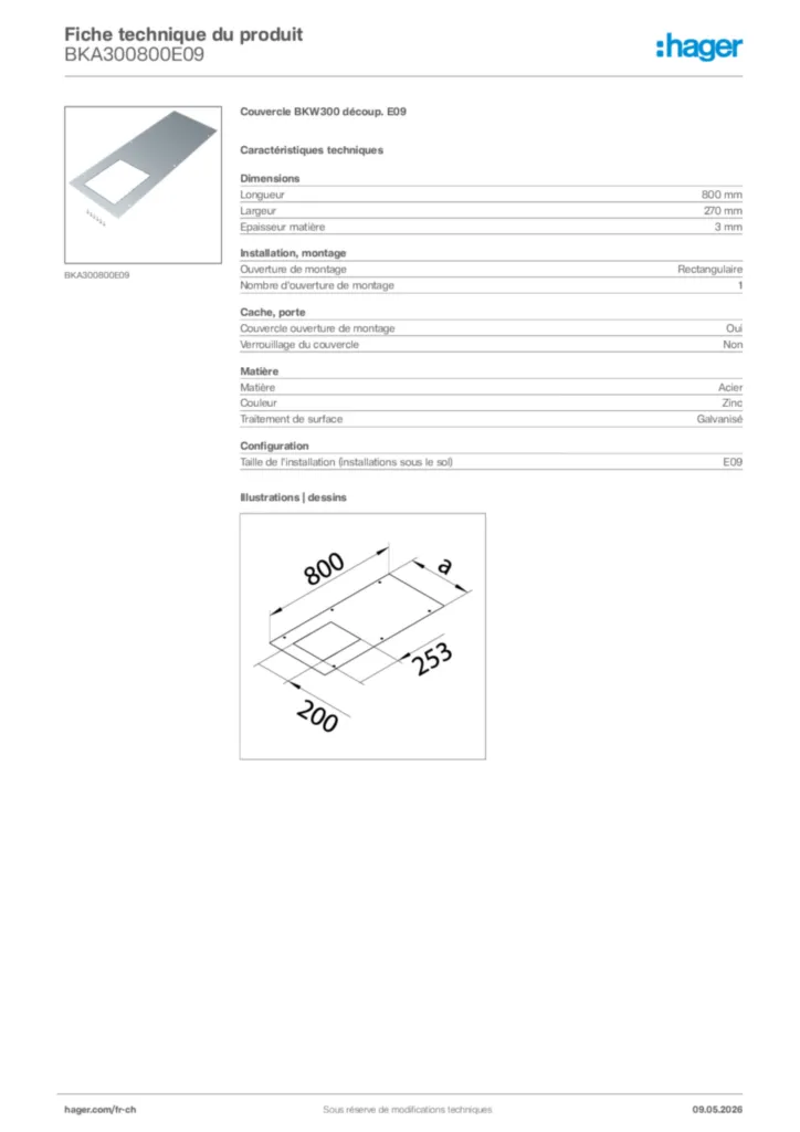 Image Hager Fiche technique du produit BKA300800E09 | Hager Suisse