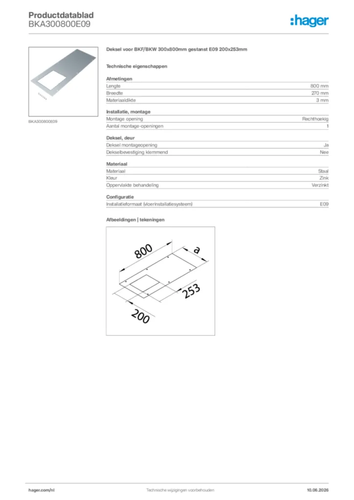 Afbeelding Hager Productdatablad BKA300800E09 | Hager Nederland