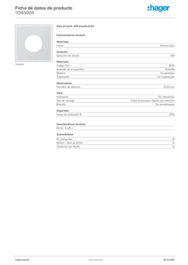 Imagen Hager Ficha de datos de producto 11248989 | Hager España