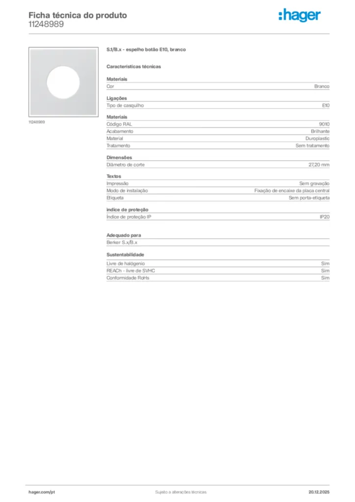 Imagem Hager Ficha técnica do produto 11248989 | Hager Portugal