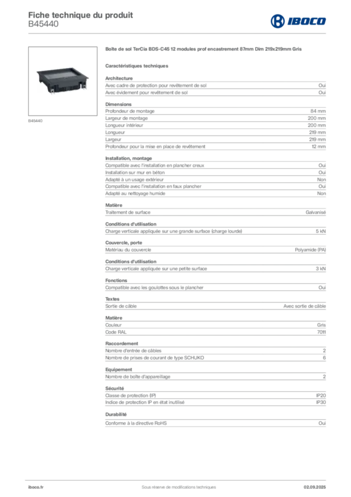 Image Iboco Fiche technique du produit B45440 | Hager France