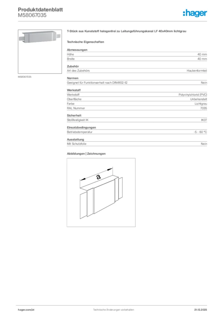 Bild Hager Produktdatenblatt M58067035 | Hager Deutschland