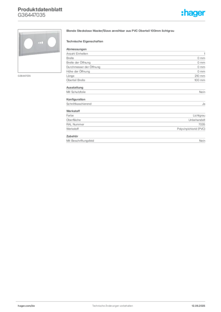 Bild Hager Produktdatenblatt G36447035 | Hager Deutschland