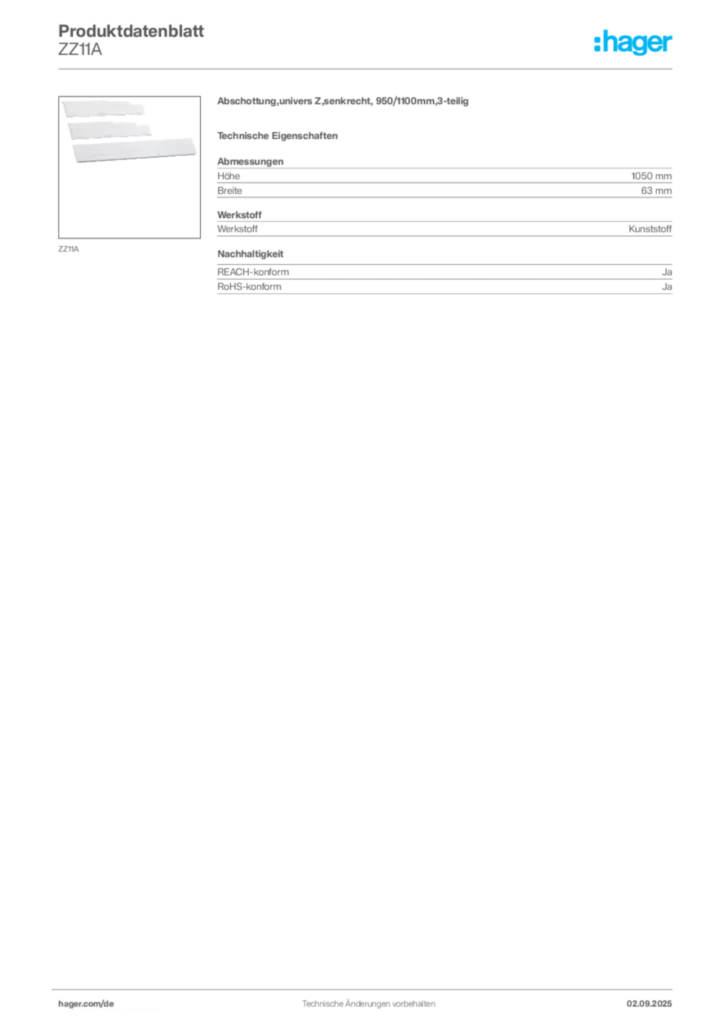 Hager Produktdatenblatt ZZ11A