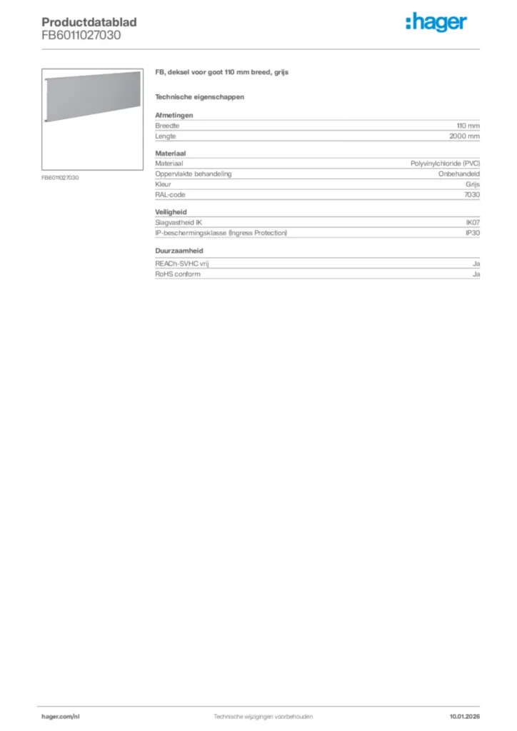 Afbeelding Hager Productdatablad FB6011027030 | Hager Nederland