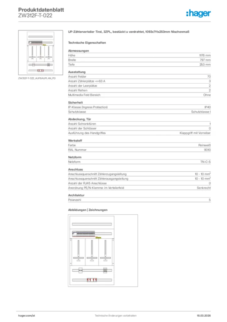 Bild Hager Produktdatenblatt ZW312F-T-022 | Hager Deutschland