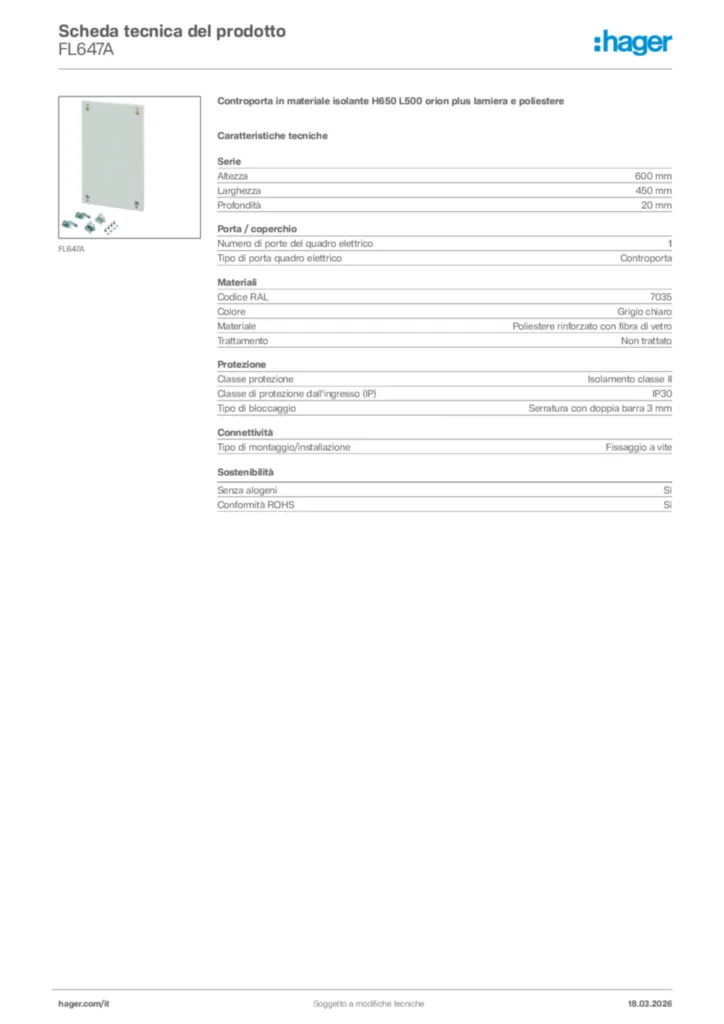 Immagine Hager Scheda tecnica del prodotto FL647A | Hager Italia