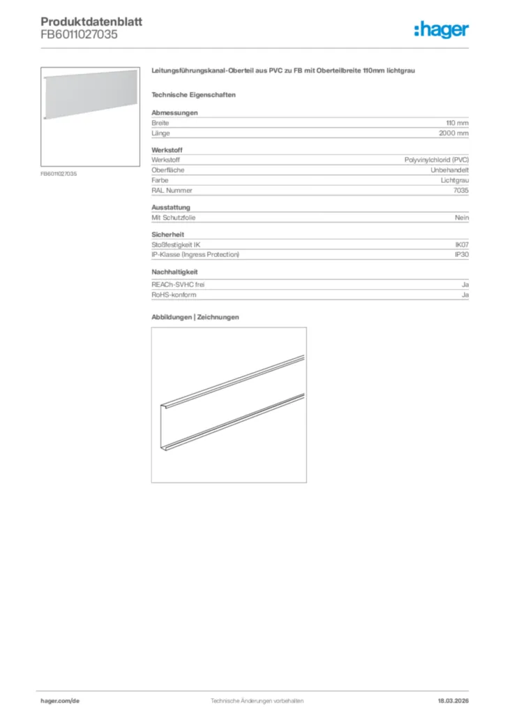 Bild Hager Produktdatenblatt FB6011027035 | Hager Deutschland