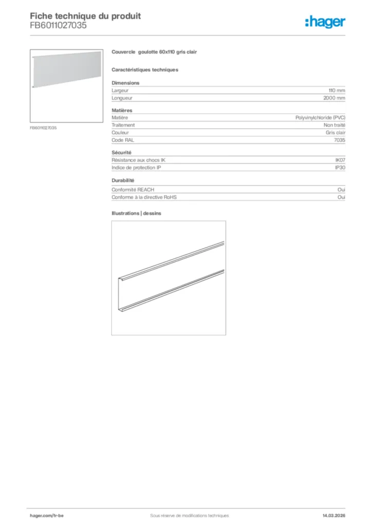 Image Hager Fiche technique du produit FB6011027035 | Hager Belgique