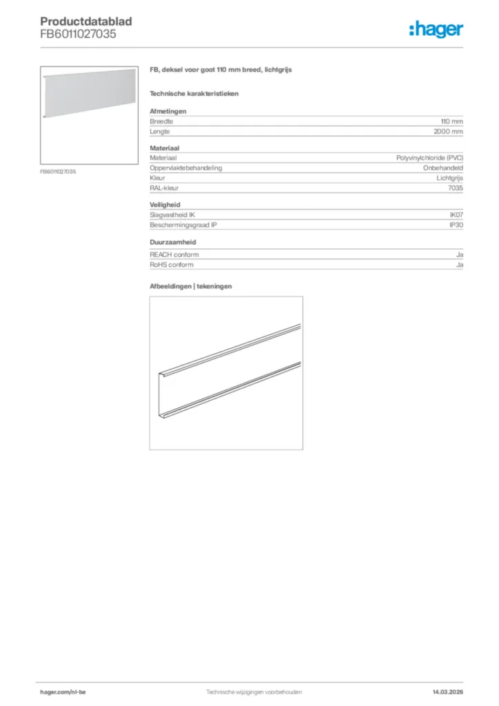 Afbeelding Hager Productdatablad FB6011027035 | Hager Belgium