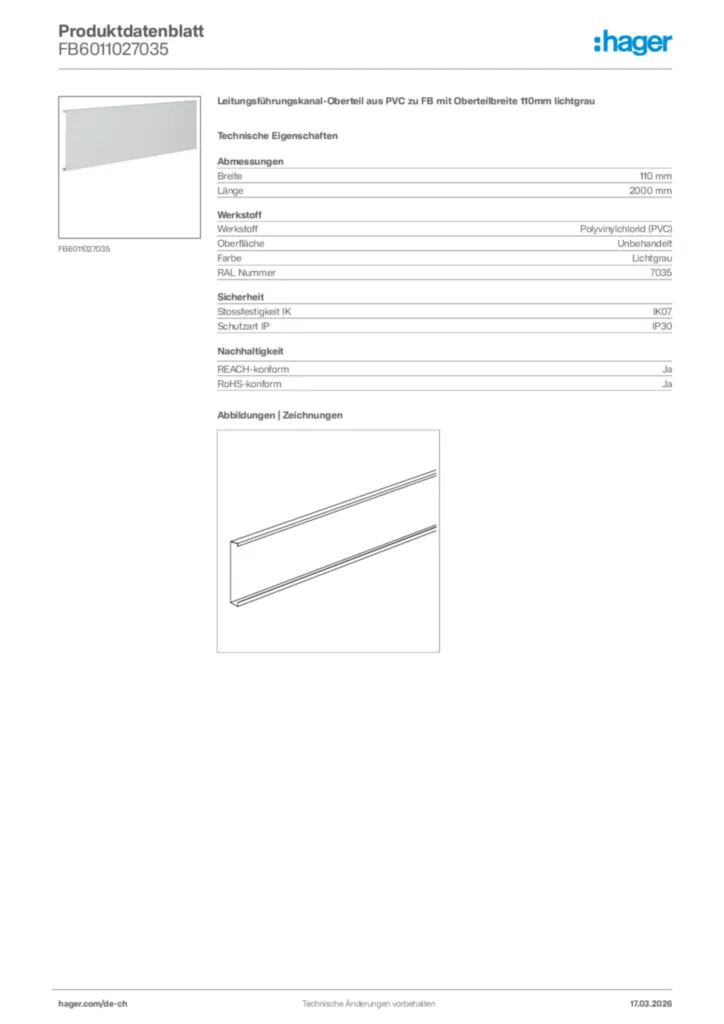 Bild Hager Produktdatenblatt FB6011027035 | Hager Schweiz