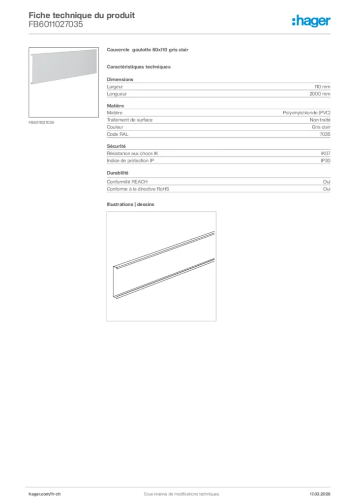 Image Hager Fiche technique du produit FB6011027035 | Hager Suisse
