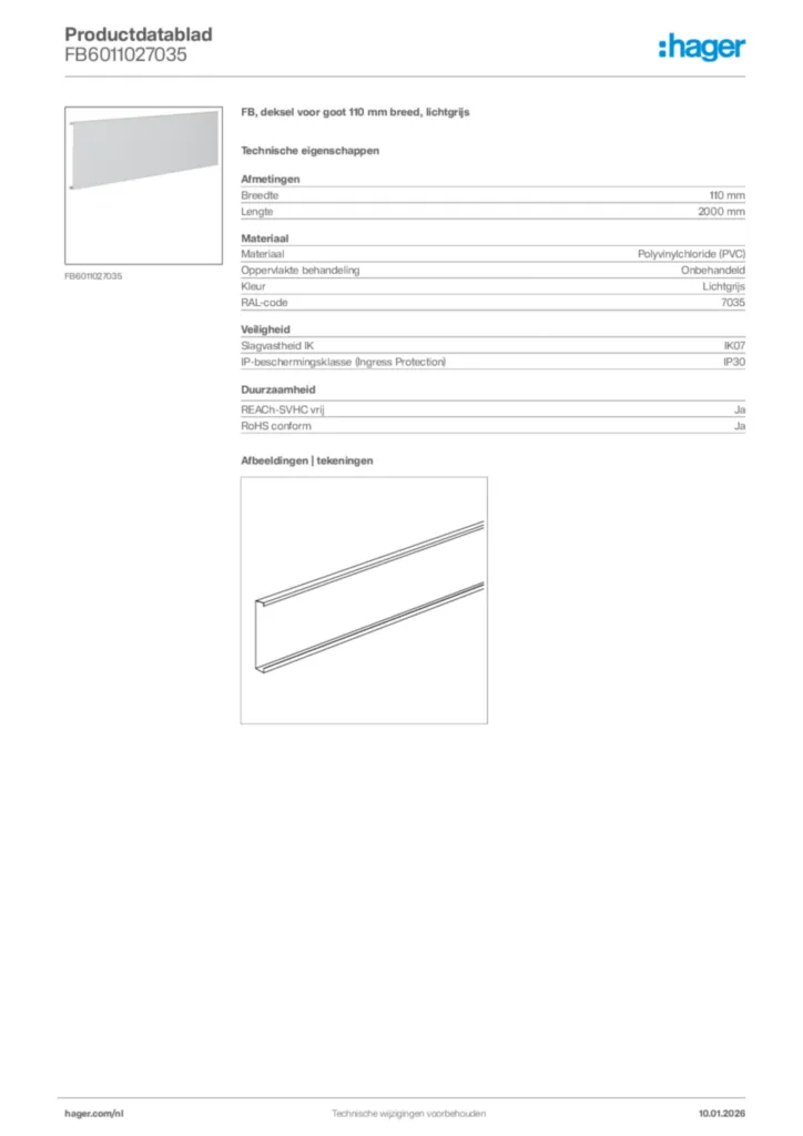 Afbeelding Hager Productdatablad FB6011027035 | Hager Nederland