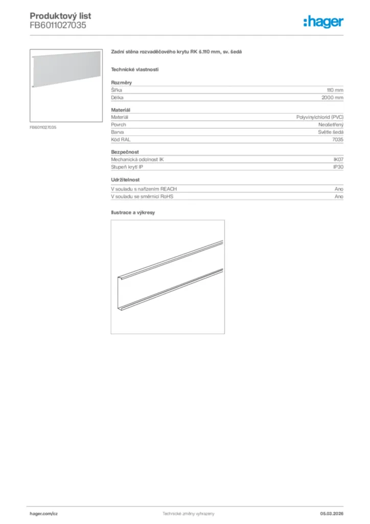 Obrázek Hager Product data sheet FB6011027035 | Hager