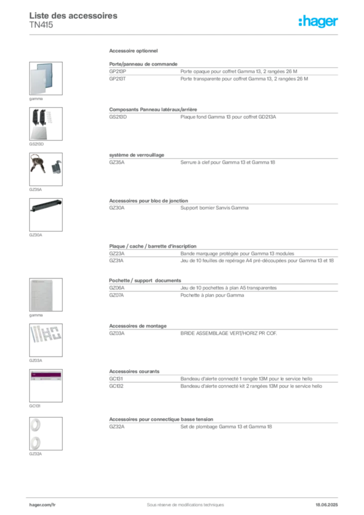 Image Hager Fiche technique du produit TN415 | Hager France
