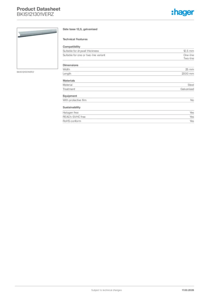 Image Hager Product data sheet BKIS121301VERZ  | Hager Africa