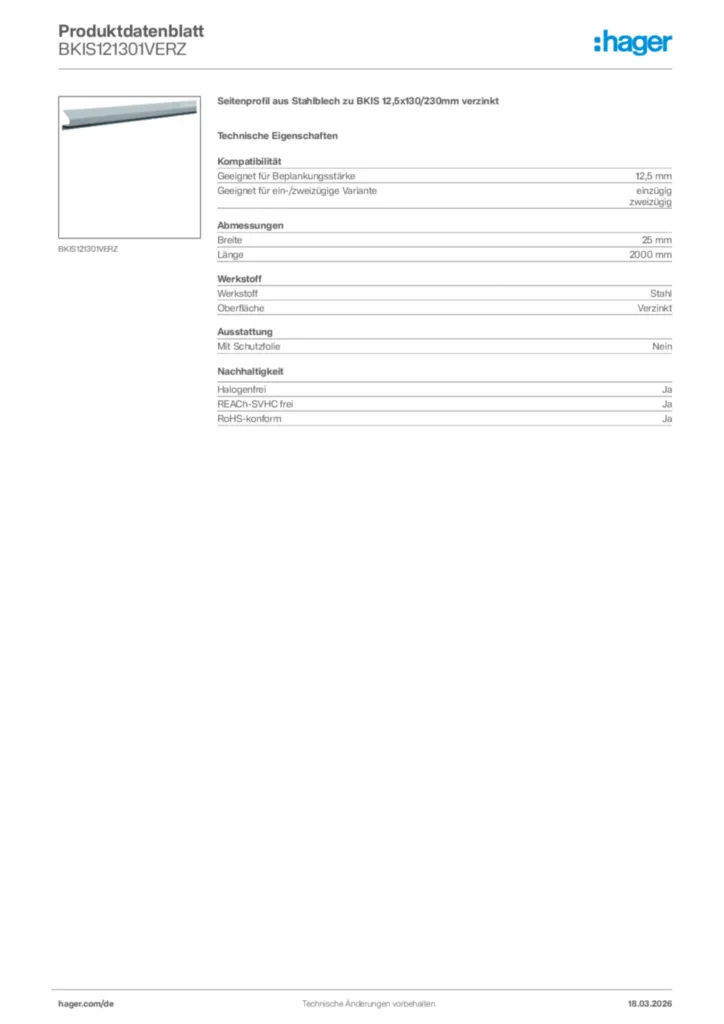 Bild Hager Produktdatenblatt BKIS121301VERZ | Hager Deutschland