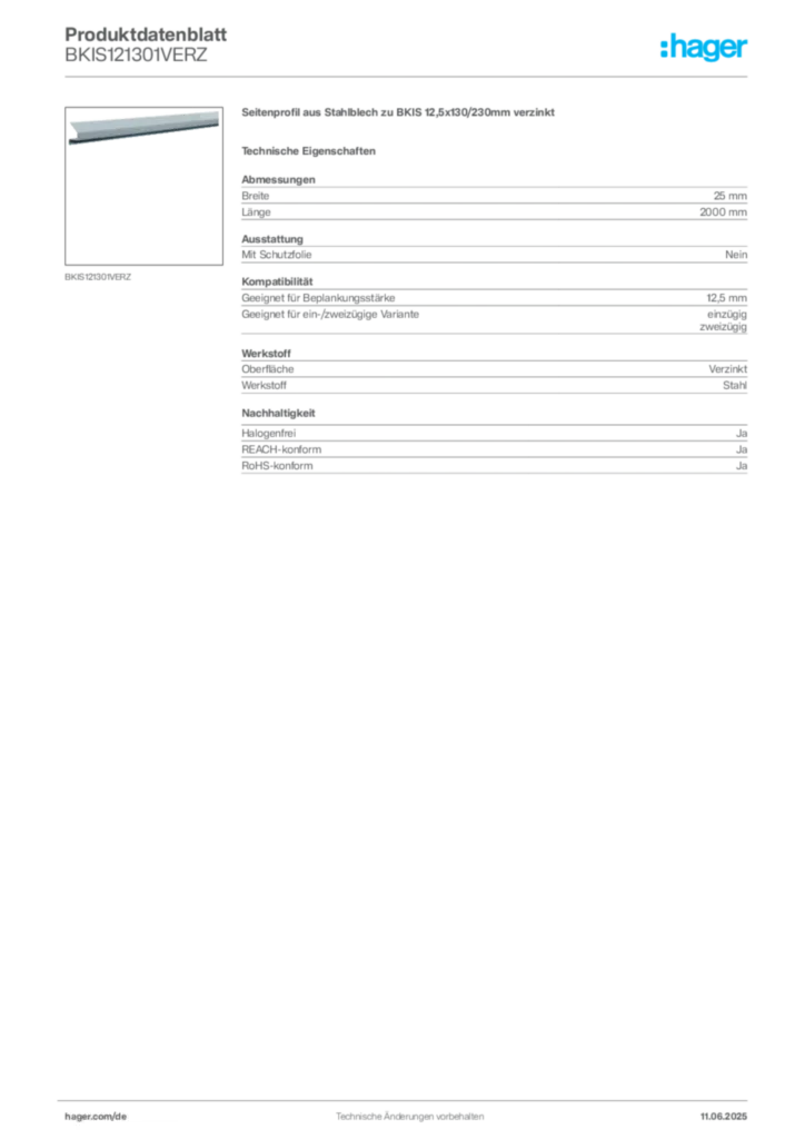 Bild Hager Produktdatenblatt BKIS121301VERZ | Hager Deutschland
