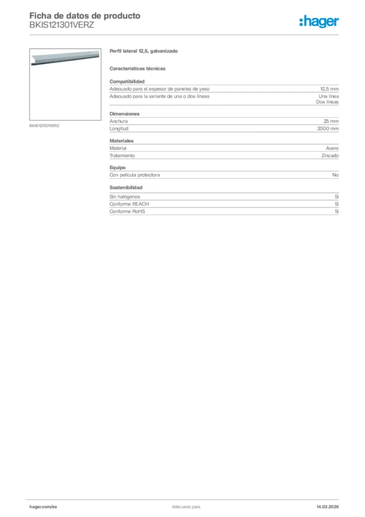 Imagen Hager Ficha de datos de producto BKIS121301VERZ | Hager España