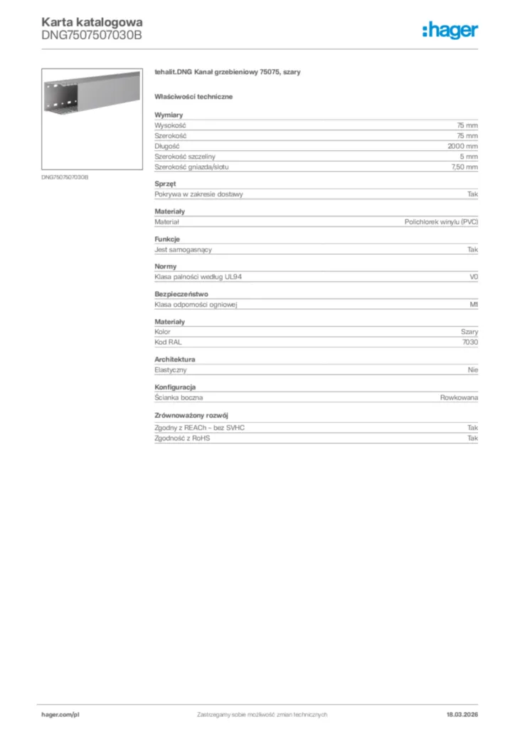 Zdjęcie Hager Karta katalogowa DNG7507507030B | Hager Polska
