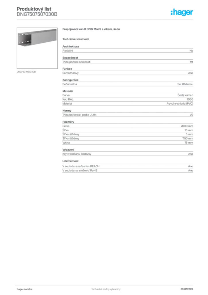 Obrázek Hager Produktový list DNG7507507030B | Hager