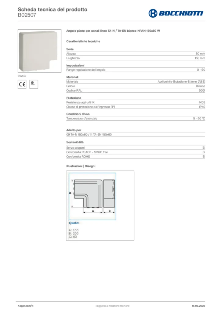 Immagine Bocchiotti Scheda tecnica del prodotto B02507 | Hager Italia