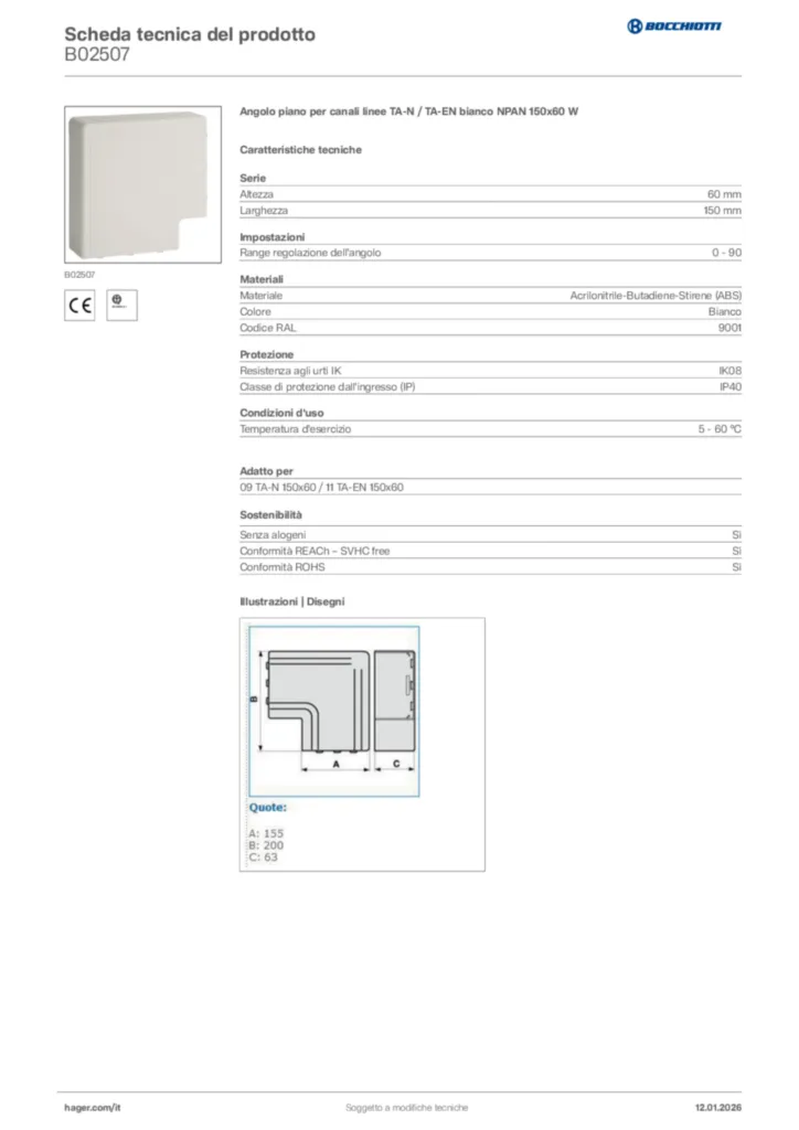 Immagine Bocchiotti Scheda tecnica del prodotto B02507 | Hager Italia