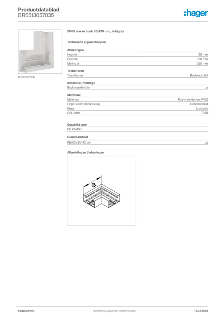 Afbeelding Hager Productdatablad BR6513057035 | Hager Nederland