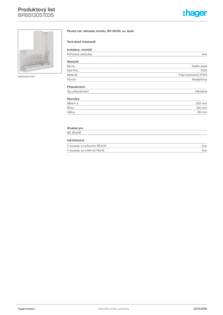Obrázek Hager Produktový list BR6513057035 | Hager