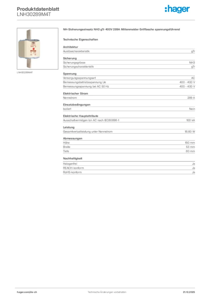 Bild Hager Produktdatenblatt LNH30289M4T | Hager Schweiz