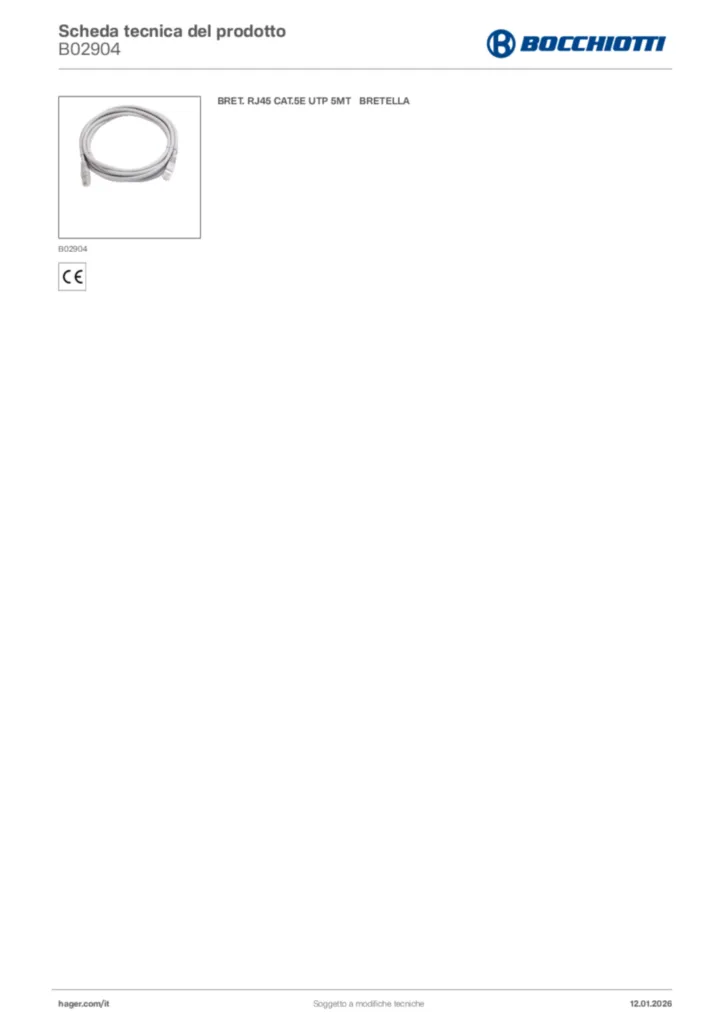 Immagine Bocchiotti Scheda tecnica del prodotto B02904 | Hager Italia
