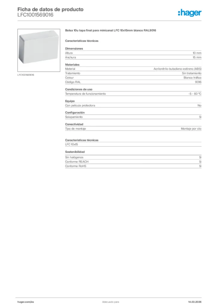Imagen Hager Ficha de datos de producto LFC1001569016 | Hager España