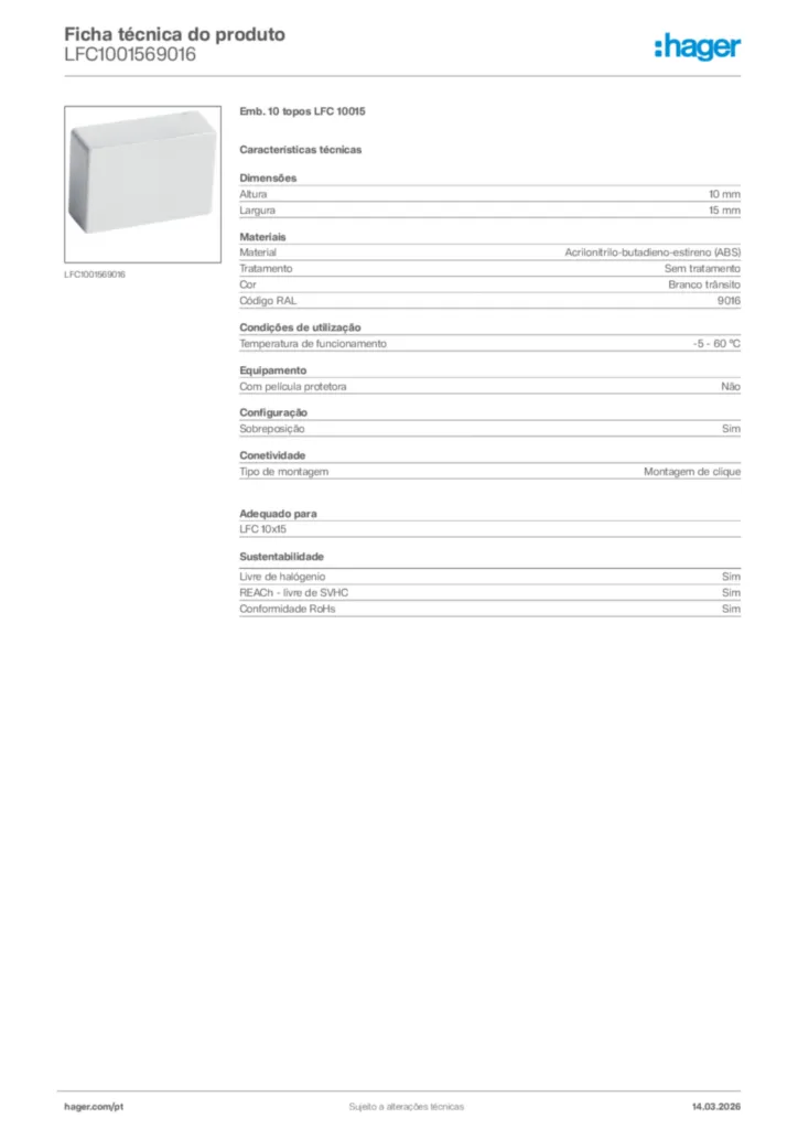Imagem Hager Ficha técnica do produto LFC1001569016 | Hager Portugal