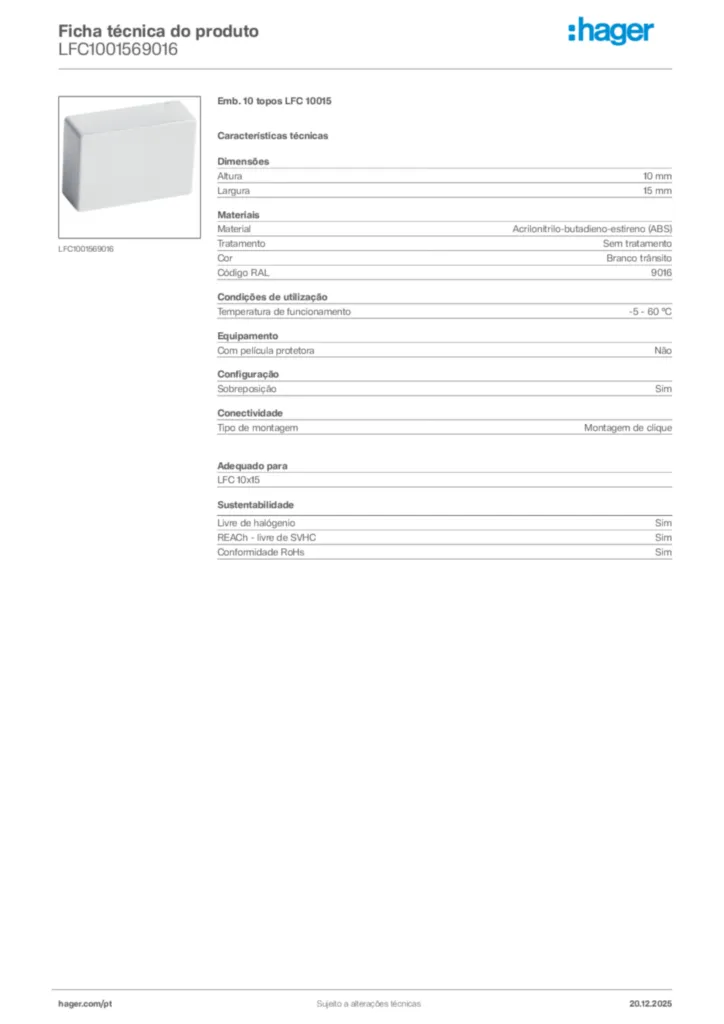 Imagem Hager Ficha técnica do produto LFC1001569016 | Hager Portugal