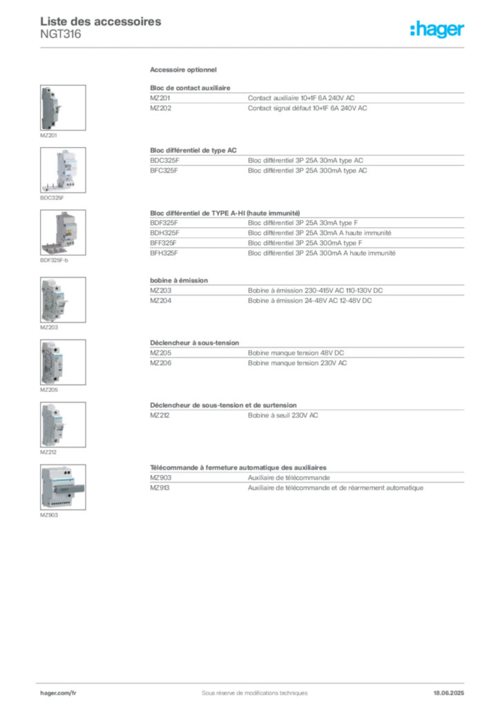 Image Hager Fiche technique du produit NGT316 | Hager France