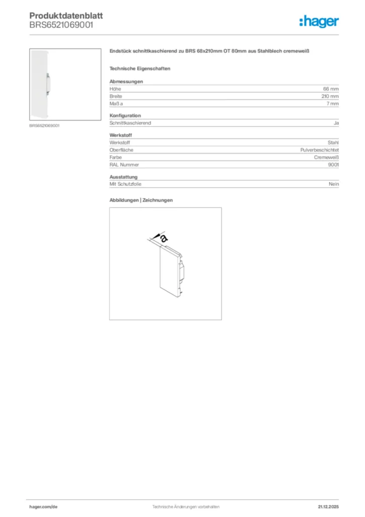 Bild Hager Produktdatenblatt BRS6521069001 | Hager Deutschland