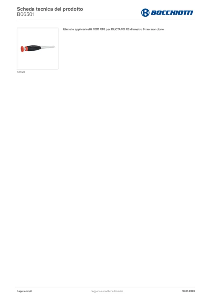 Immagine Bocchiotti Scheda tecnica del prodotto B06501 | Hager Italia