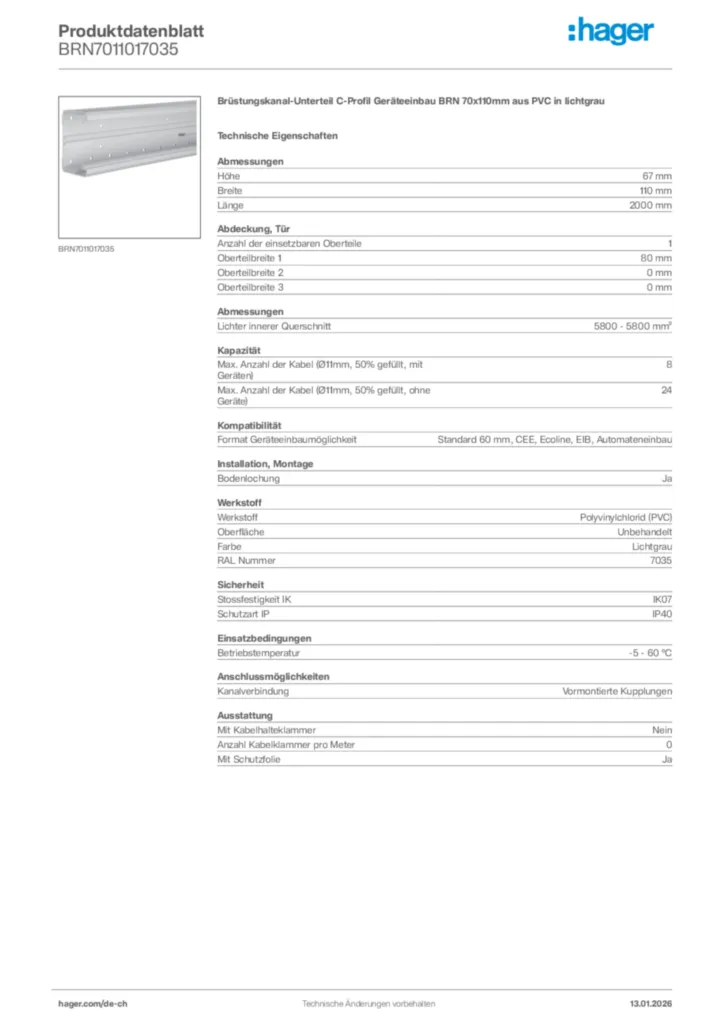 Bild Hager Produktdatenblatt BRN7011017035 | Hager Schweiz