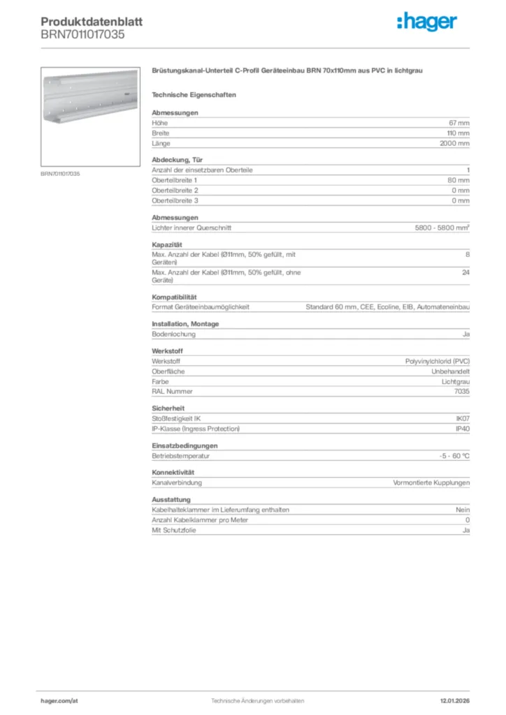 Bild Hager Produktdatenblatt BRN7011017035 | Hager Deutschland