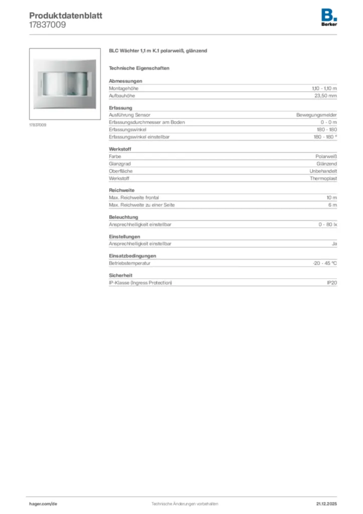 Bild Berker Produktdatenblatt 17837009 | Hager Deutschland
