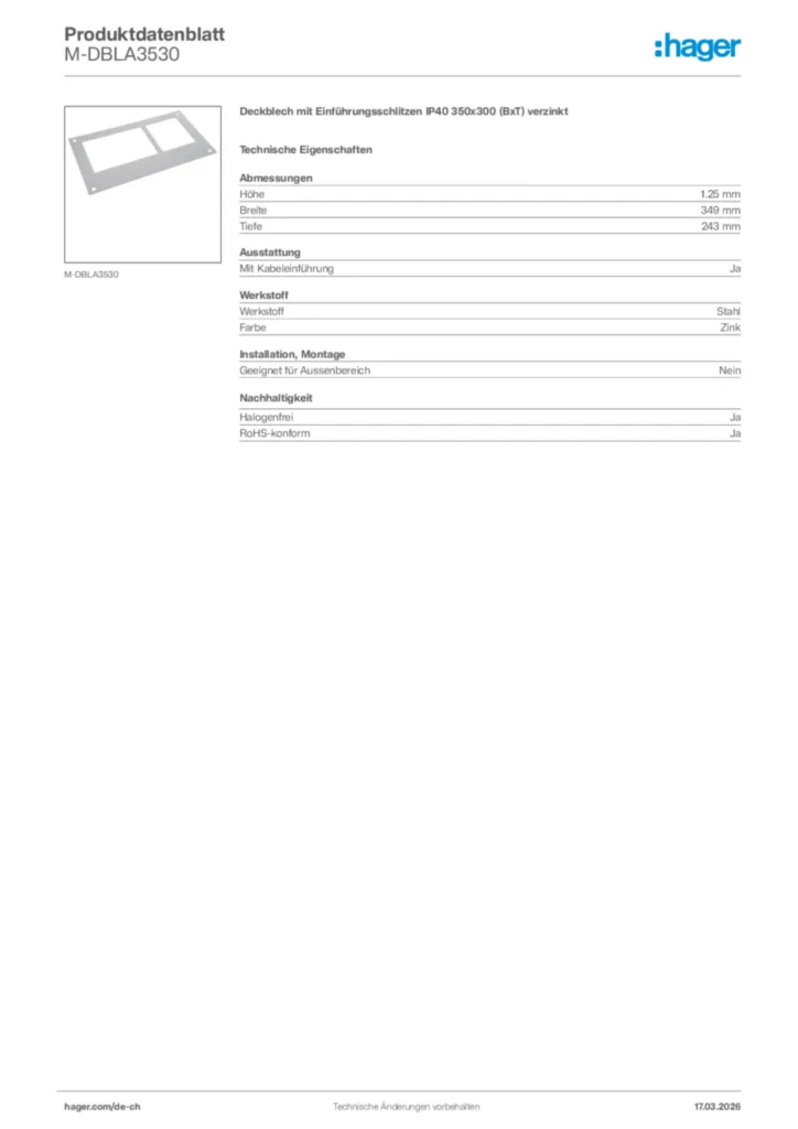 Bild Hager Produktdatenblatt M-DBLA3530 | Hager Schweiz