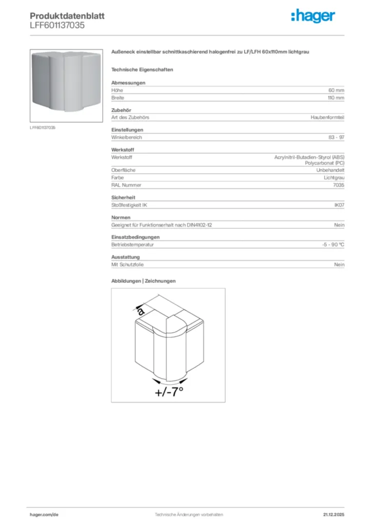 Bild Hager Produktdatenblatt LFF601137035 | Hager Deutschland