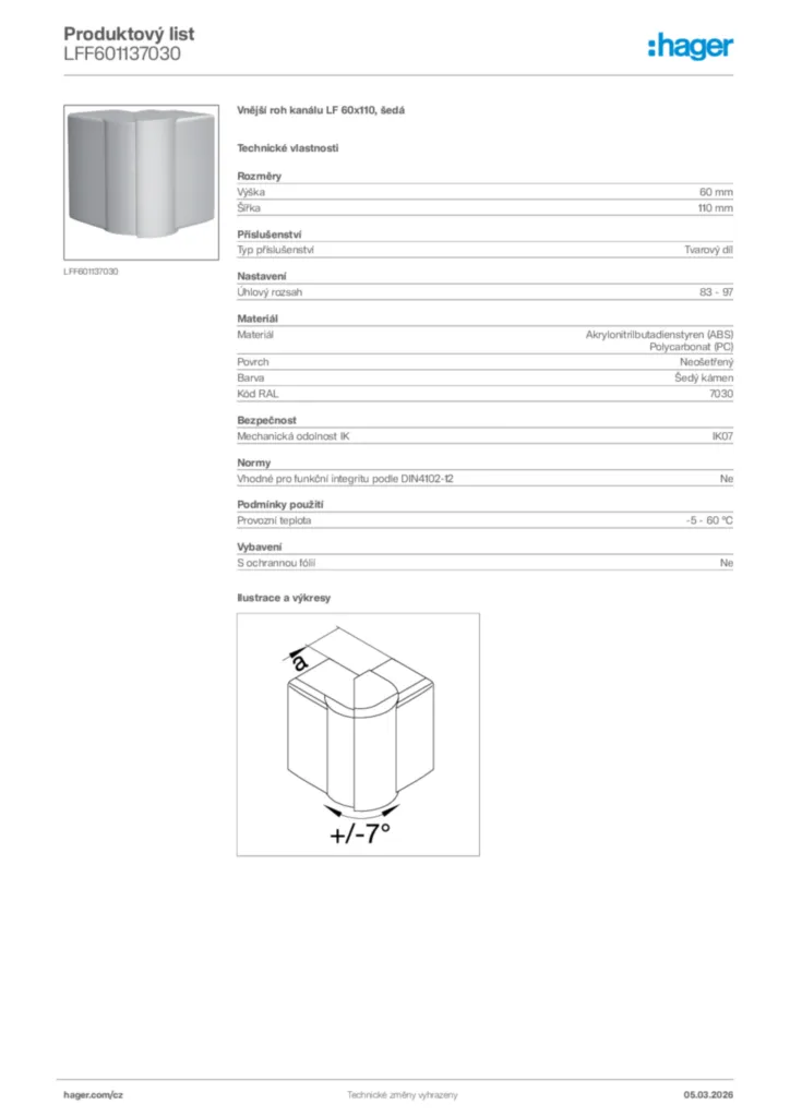 Obrázek Hager Product data sheet LFF601137030 | Hager