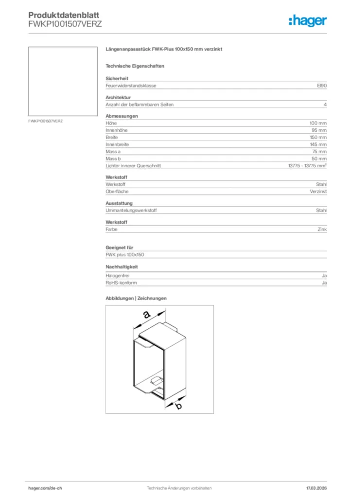 Bild Hager Produktdatenblatt FWKP1001507VERZ | Hager Schweiz