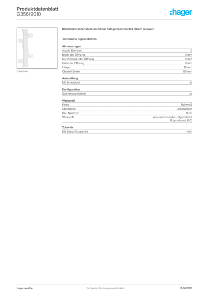 Bild Hager Produktdatenblatt G35619010 | Hager Deutschland
