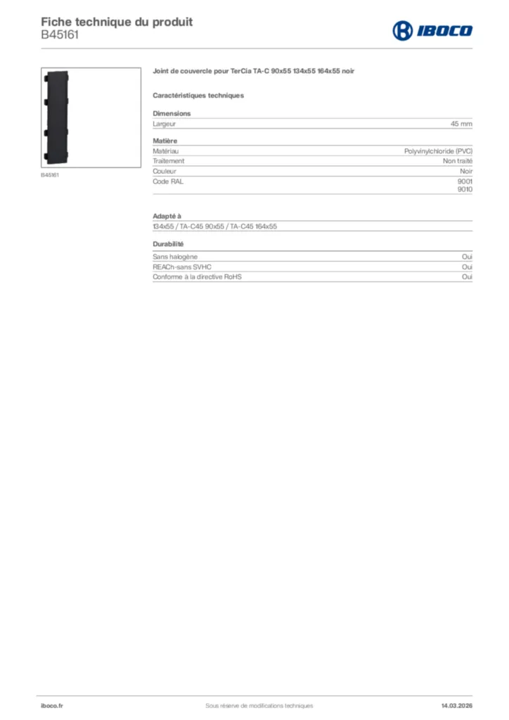 Image Iboco Fiche technique du produit B45161 | Hager France