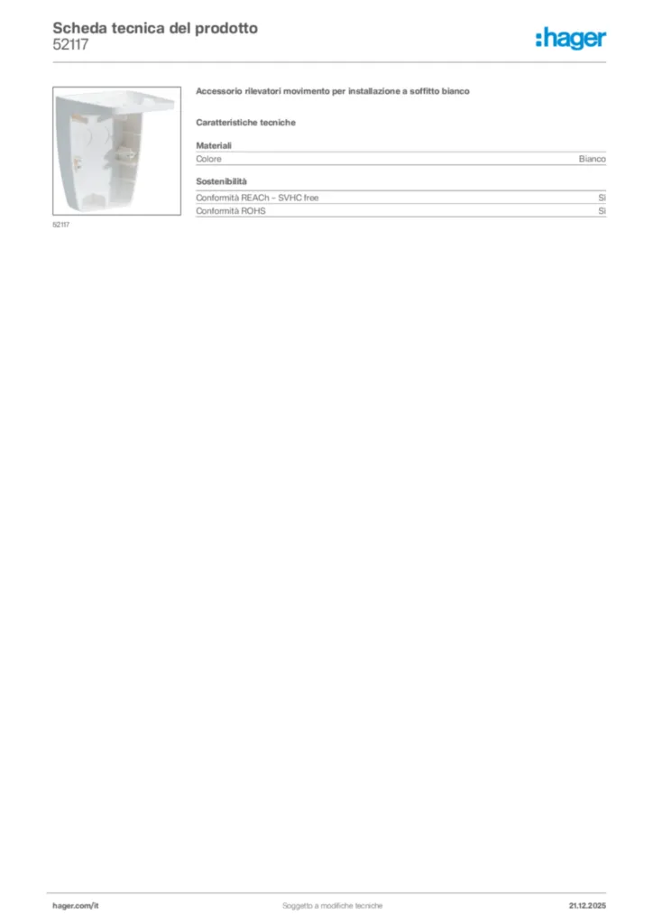 Immagine Hager Scheda tecnica del prodotto 52117 | Hager Italia