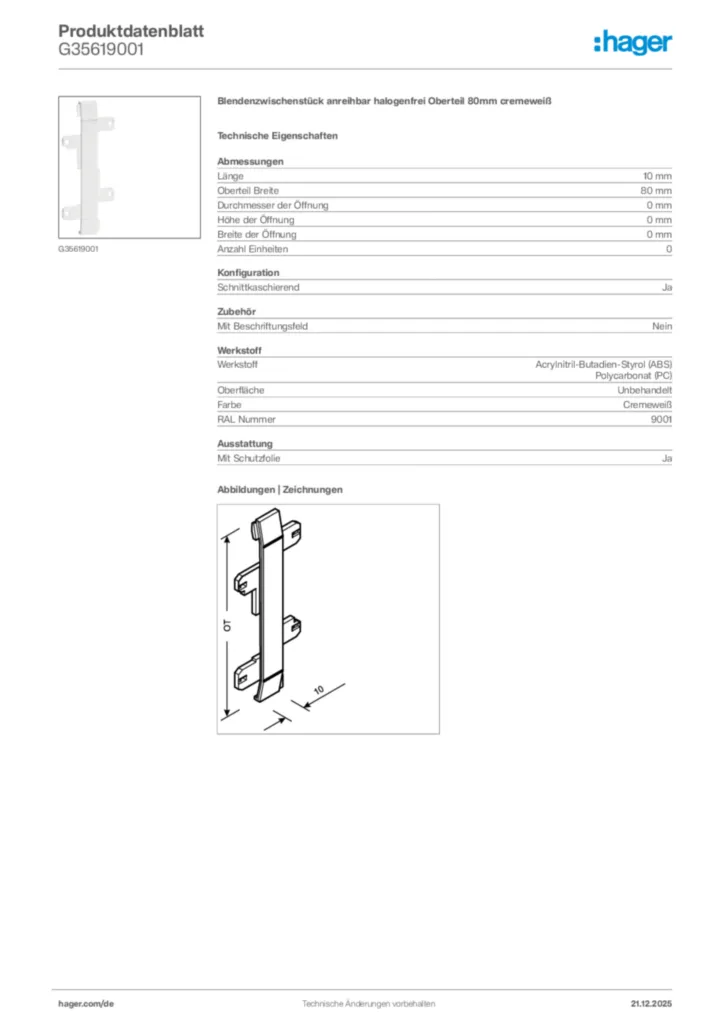 Bild Hager Produktdatenblatt G35619001 | Hager Deutschland